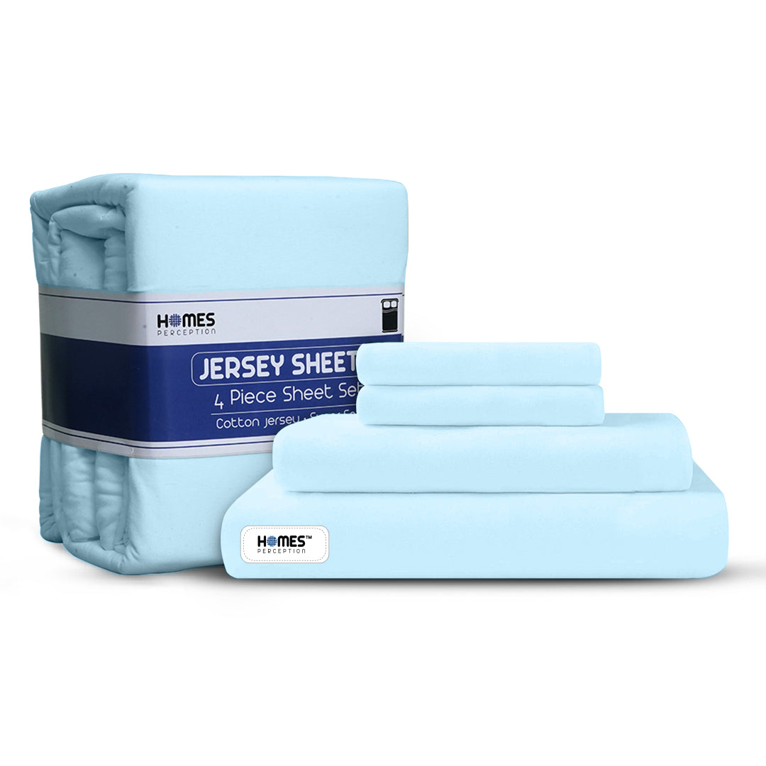 Light Blue Cotton Jersey Sheet Set